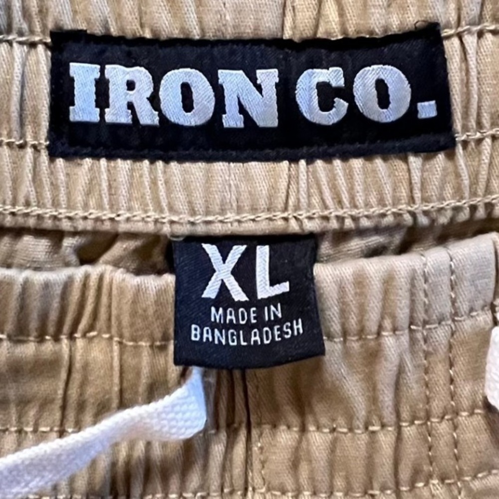 IRON CO Mens Khaki Elastic‎ Waist Drawstring Casual Shorts Size XL - Picture 4 of 7